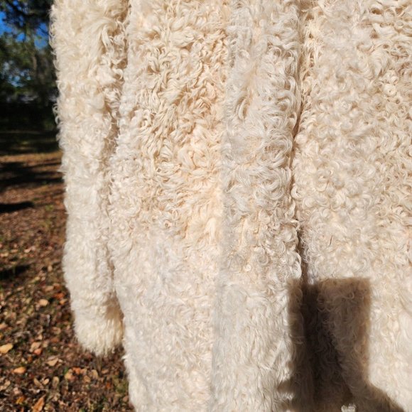 Vintage Genuine Shearling Mongolian Lamb Fur Shag Curly Ivory Long Coat 70's - Picture 13 of 16